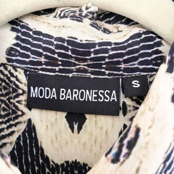 Moda Baronessa Button Up Blouse Multicolor Animal Print 100% Silk Small Tunic - Picture 3 of 10